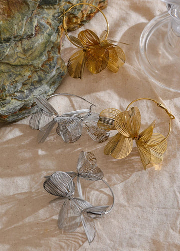 Anastasia - Metal Flower Big Hoop Earrings