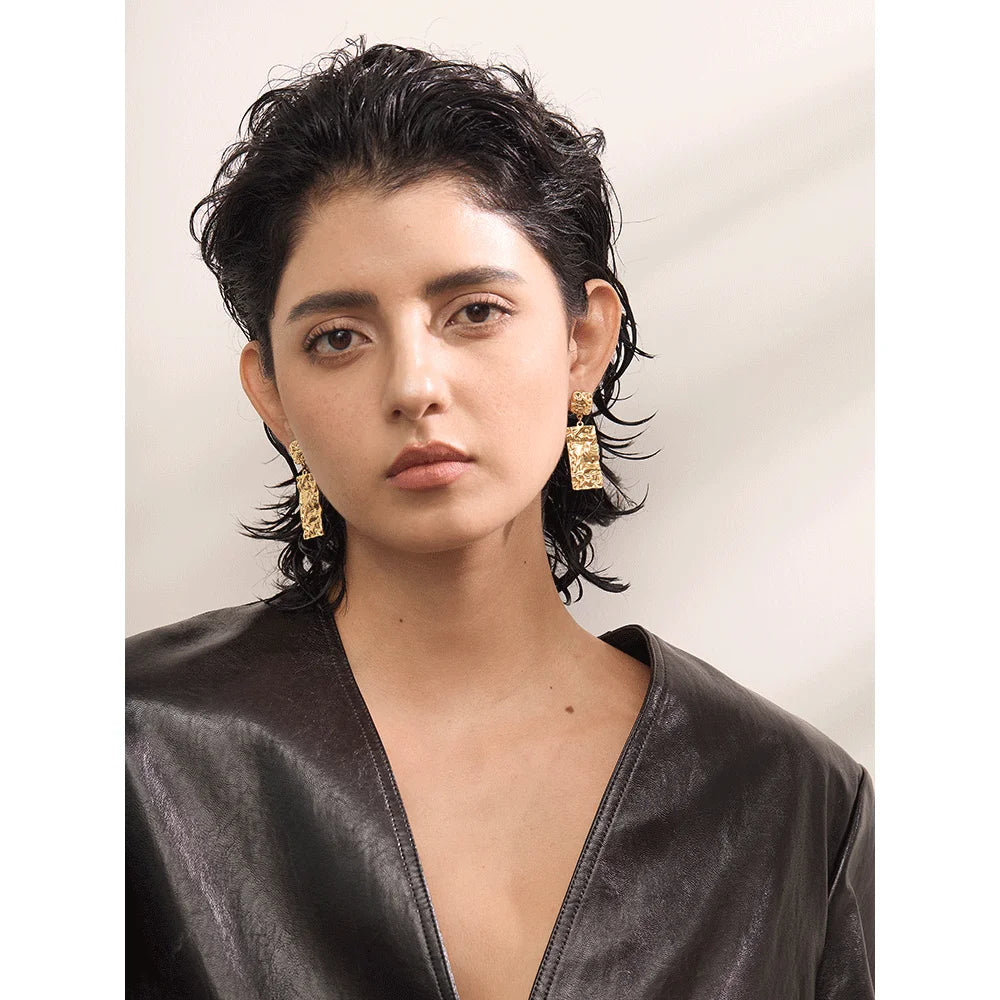 Stella Maris -  18K Gold Plated Stainless Steel Rectangle Drop Earrings