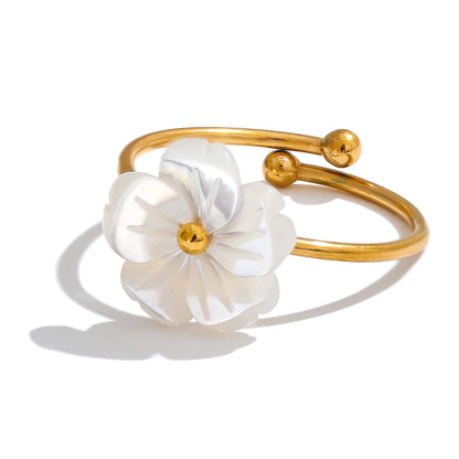 Zahra - Natural Shell Flower Adjustable Ring
