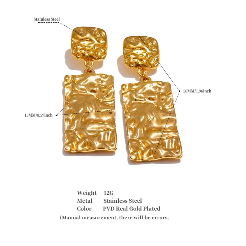 Stella Maris -  18K Gold Plated Stainless Steel Rectangle Drop Earrings