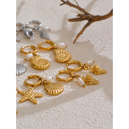 Delphine -  18K Gold Plated Stainless Steel Ocean Style Hoop Earrings