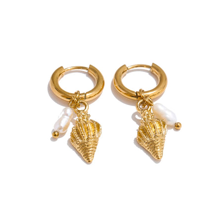 Delphine -  18K Gold Plated Stainless Steel Ocean Style Hoop Earrings