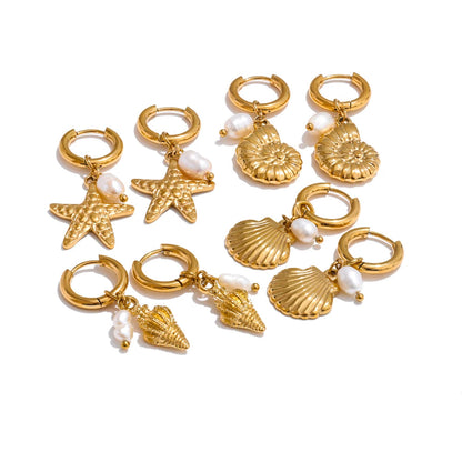 Delphine -  18K Gold Plated Stainless Steel Ocean Style Hoop Earrings
