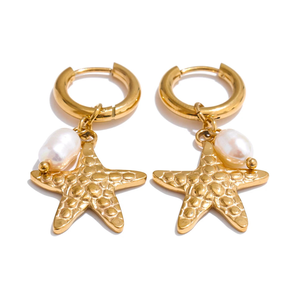 Delphine -  18K Gold Plated Stainless Steel Ocean Style Hoop Earrings