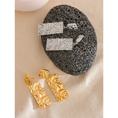Stella Maris -  18K Gold Plated Stainless Steel Rectangle Drop Earrings