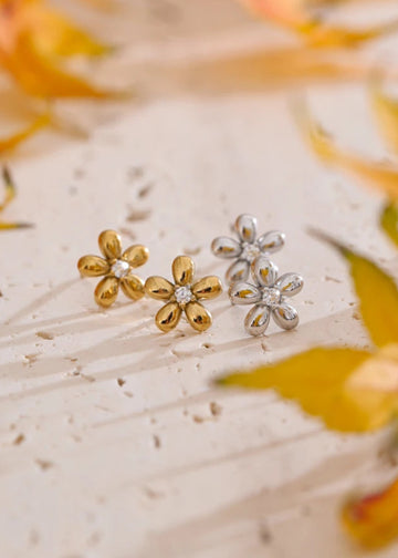 Beatrice -  18K Gold Plated Stainless Steel and Zirconia Stud Earrings