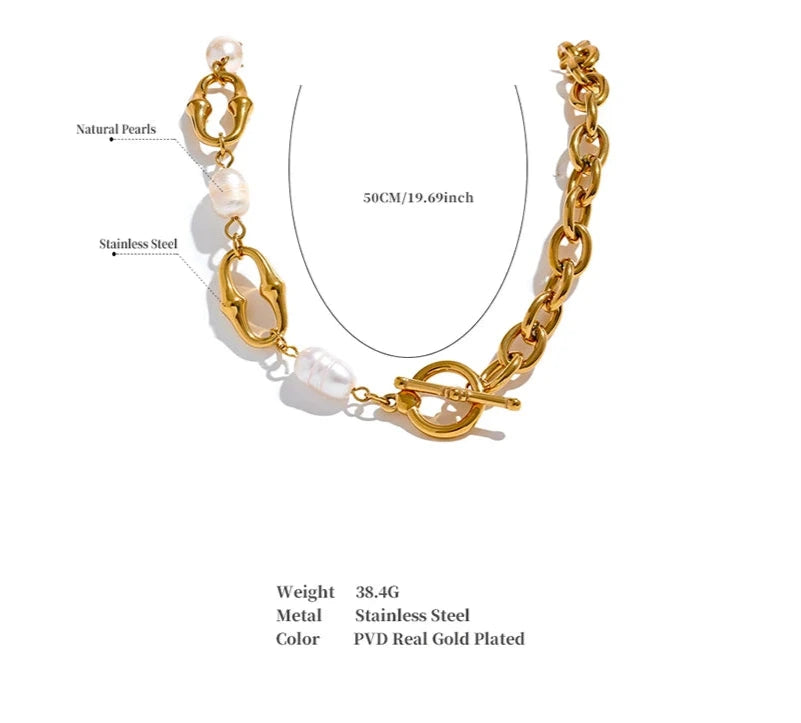 Zariah - Pearl and Metal Chain Necklace