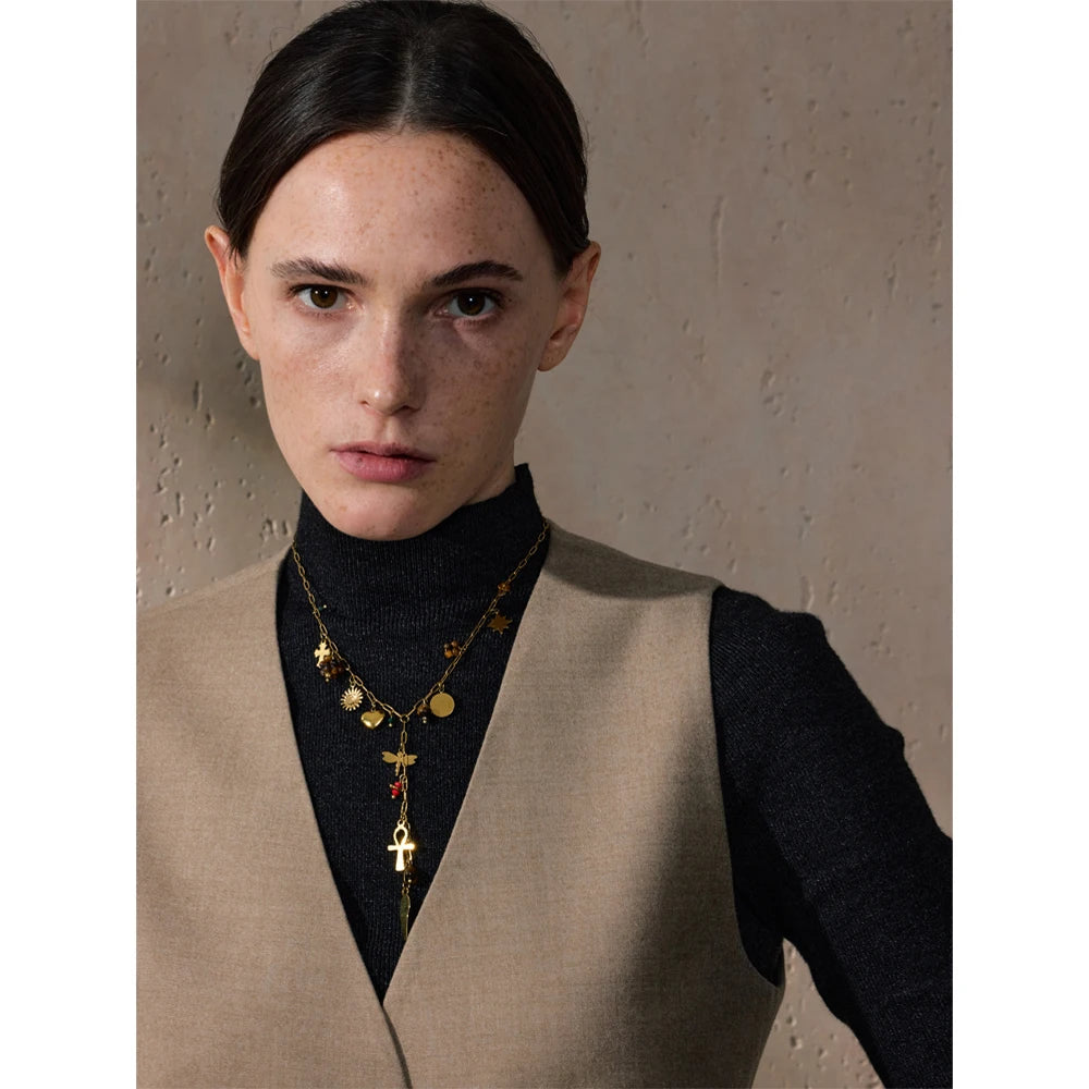 Rhea - Wing Cross and Heart Pendant