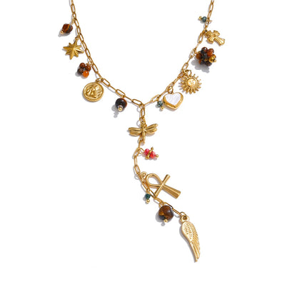 Rhea - Wing Cross and Heart Pendant