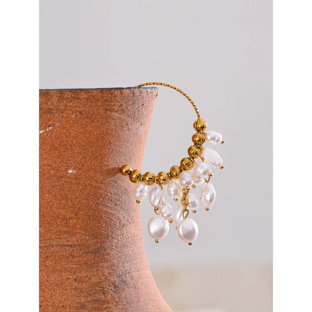 Luneth - 18K Gold Plated Stainless Steel and Pearls Drop Earrings