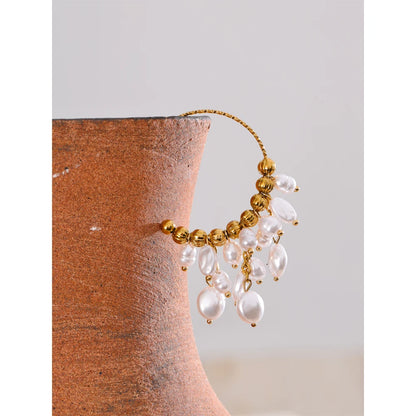 Luneth - 18K Gold Plated Stainless Steel and Pearls Drop Earrings