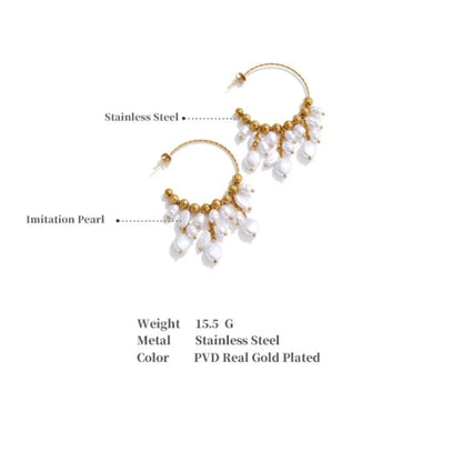 Luneth - 18K Gold Plated Stainless Steel and Pearls Drop Earrings