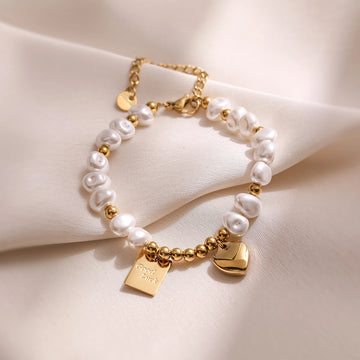 Good Luck - Gold Beads And Pearls Bracelet