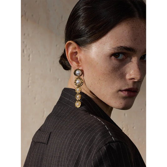 Circe - Hanging Pearls Drop Earrings