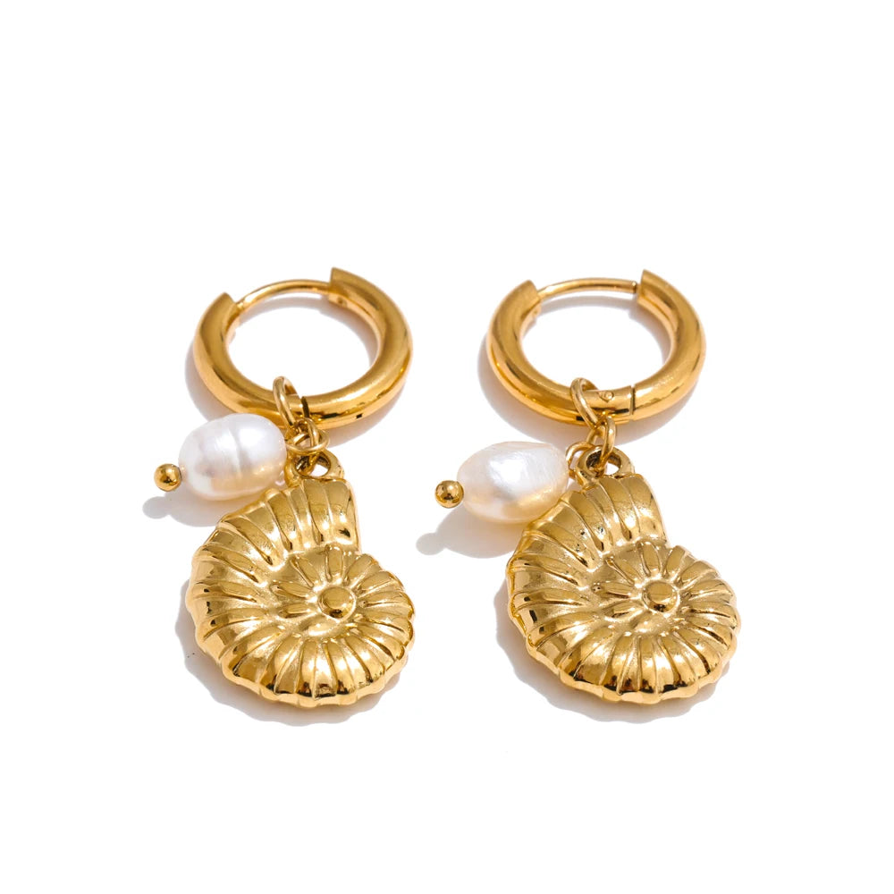 Delphine -  18K Gold Plated Stainless Steel Ocean Style Hoop Earrings