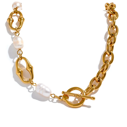 Zariah - Pearl and Metal Chain Necklace